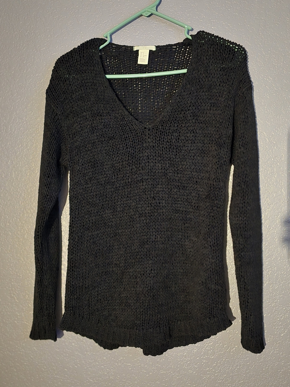 H&M Black V-Neck Open Knit Sweater